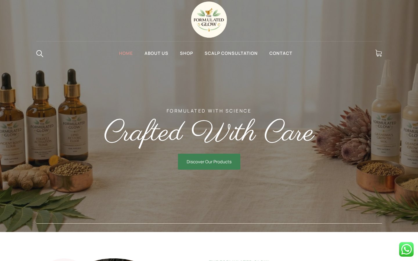 The Formulated Glow website showing skincare bottles